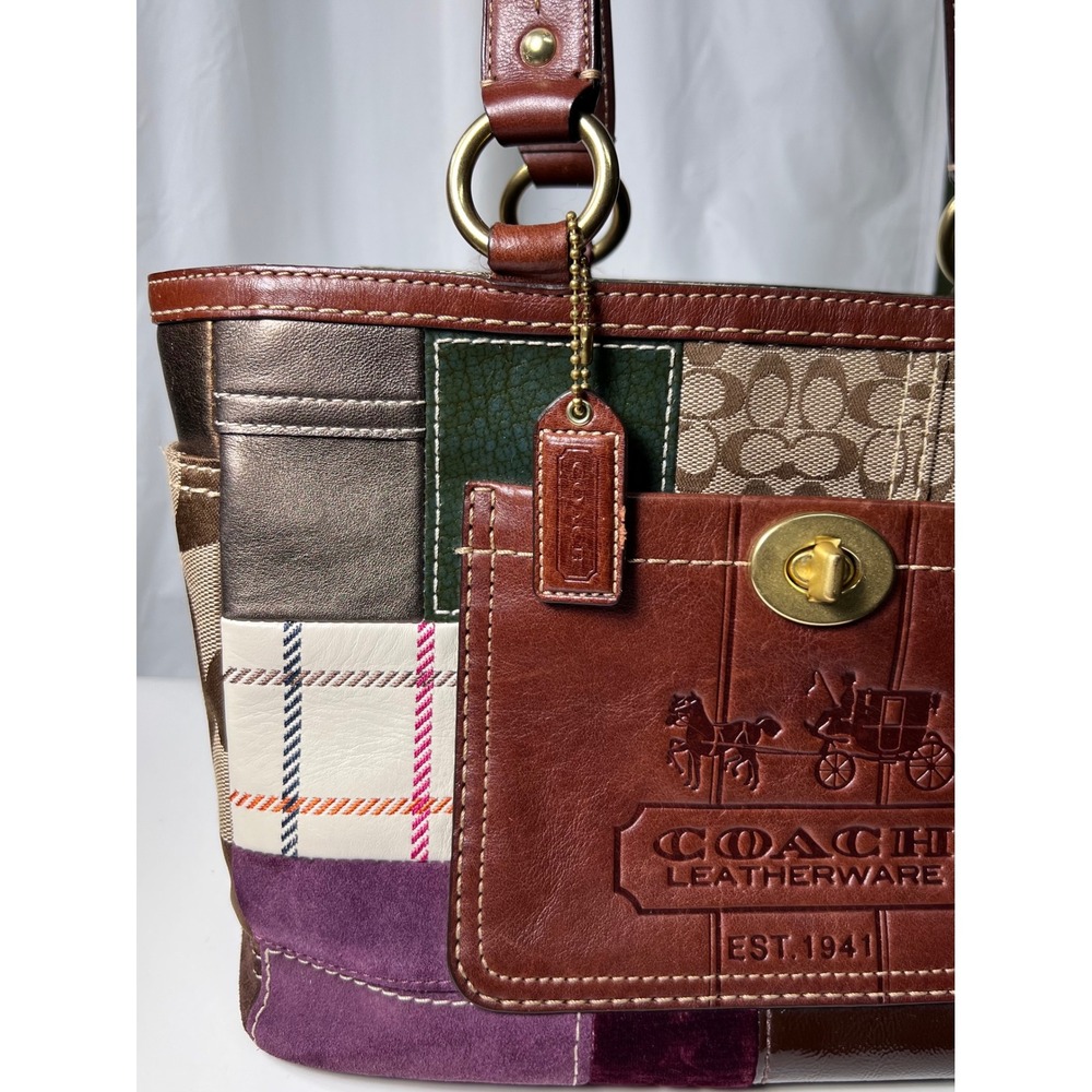 Coach Vintage Brown Leather/Canvas Holiday Patchwork Gallery Tote LNWOT